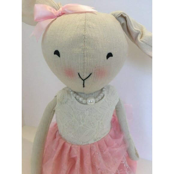 Farmhouse Easter Bunny Shelf Sitters Linen Rabbit Couple Spring Mantel Decor - Picture 4 of 11